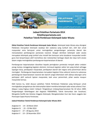 Pelatihan Teknik Pembinaan Kelompok Sadar Wisata Pdf