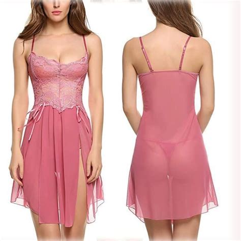 Nuisette Femme Chemise de Nuit Sexy Lingerie Babydoll Dentelle Chemise Bretelles Réglables Col V