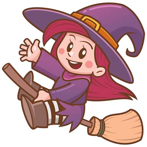 Premium Vector Vector Illustration Of Cartoon Witch Flying On Broom