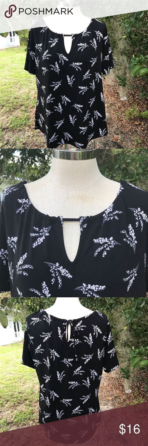 Worthington Short Sleeve Xlarge Floral Blouse Black Floral Blouse