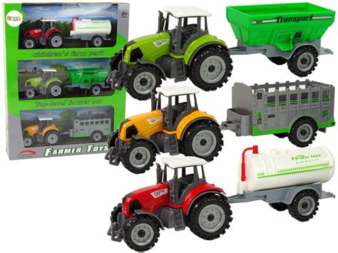 Set of Tractors with Trailers 3 Colors | Toys \ Tractors