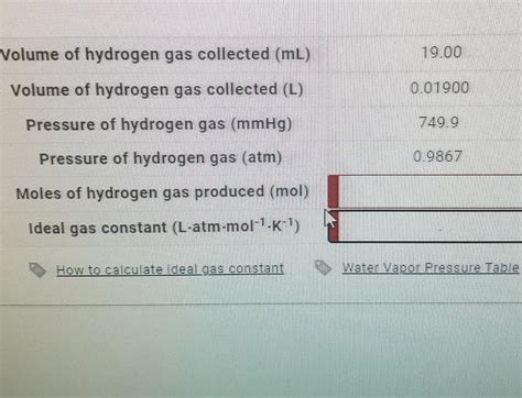 Volume Of Hydrogen Gas Collected Ml Volume Of Chegg