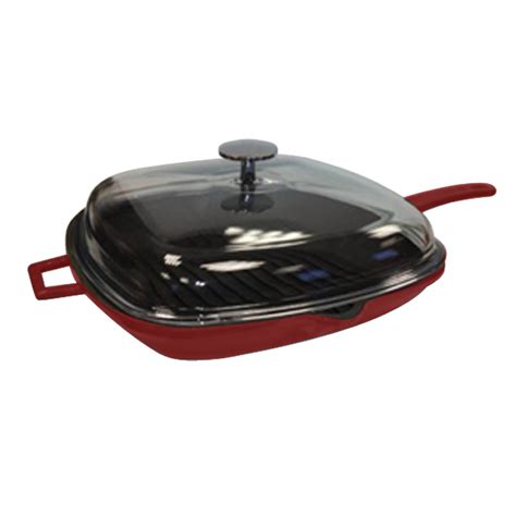 Grill Pan With Lid Cast Iron X Cm Glaze Range Red Lava