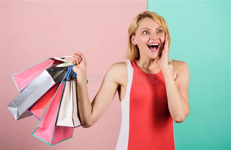 Savings On Purchases Happy Woman Shopper Big Sale Female Shopaholic