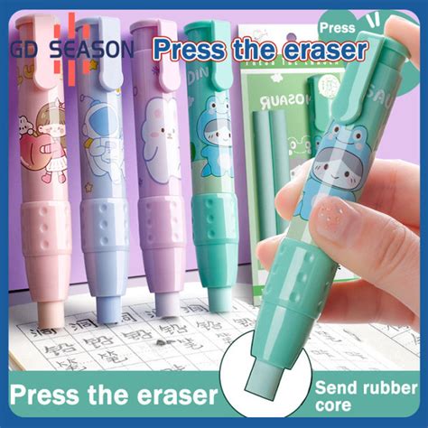 Cute Cartoon Pen type Retractable Eraser Pressable Eraser Pen kid gifts Portable Soft Rubber ...