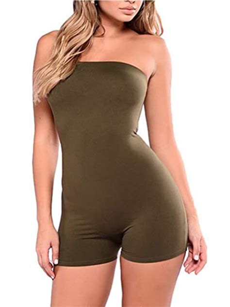 Calsunbaby Women Strapless Jumpsuit Tube Bodysuit Bodycon Short