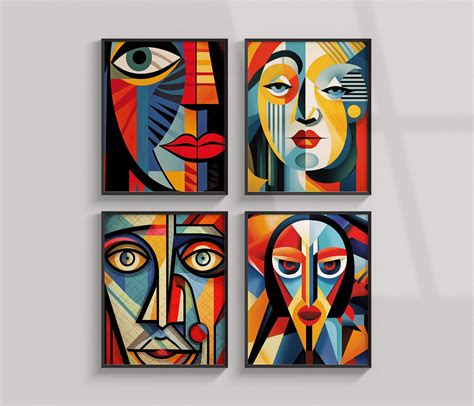 Cubism Wall Art Set Of 4 Vibrant Colors Bedroom Living Room Home