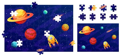 jigsaw puzzle space game pieces spaceship stars  vector art