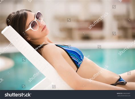 Стоковая фотография 280220381 Sexy Beautiful Brunette Woman Bikini Relaxing Shutterstock