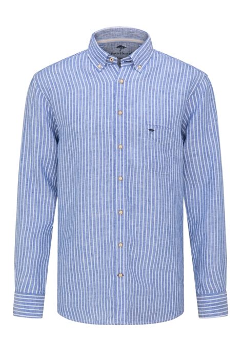 Fynch Hatton Fynch Hatton Long Sleeved Linen Shirt Blue Stripe