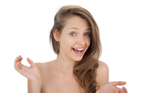 Premium Photo Joyful Brunette Model Looking At Camera