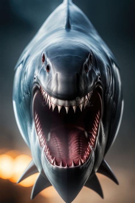 Close-up Front View Portrait of Roaring Shark. Generative AI Stock ...