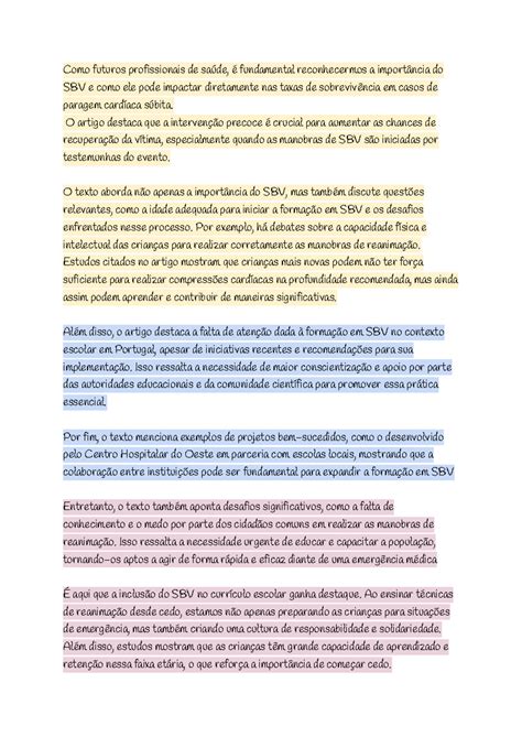 Resumo Artigo SBV Como futuros profissionais de saúde é fundamental