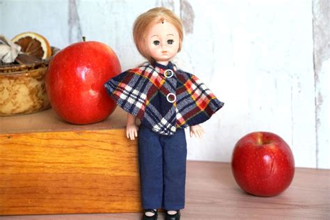 Vintage 1977 Vogue Ginny Doll Long Blonde Hair Blue Plaid Poncho Jumpsuit Mary Janes Rooted