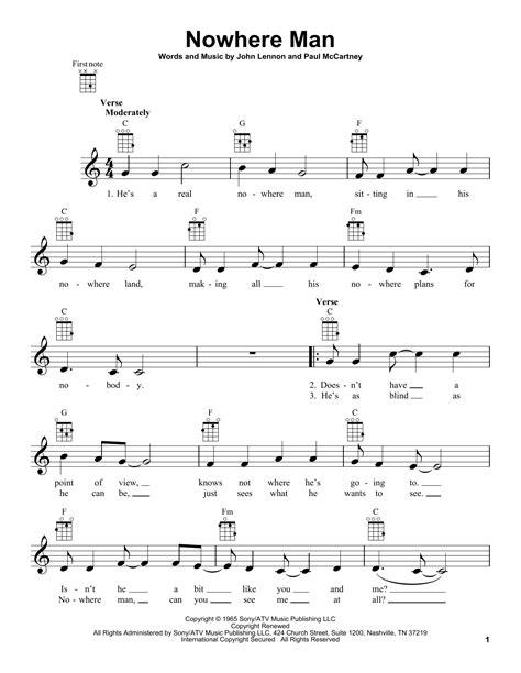 New Piano Sheet Music On Modern Score Nowhere Man Partition Ukulele