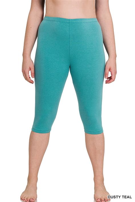 Zenana Premium Cotton Capri Knee Length Leggings Multiple Solid Colors