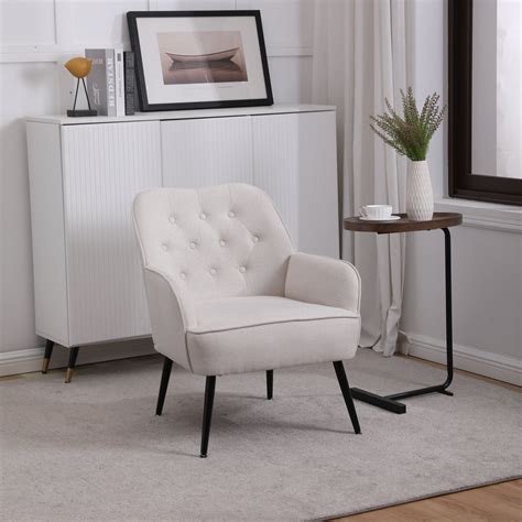 Jins Vico Modern Linen Tufted Accent Armchair Beige Walmart