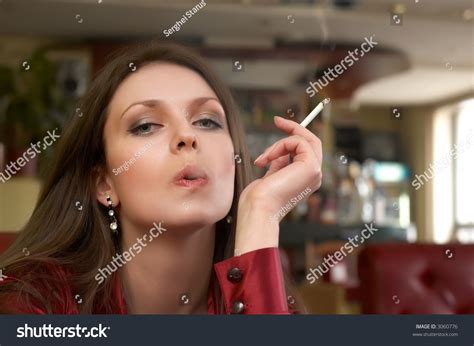 Sexy Green Eyes Brunette Red Smoking Stock Photo 3060776 Shutterstock