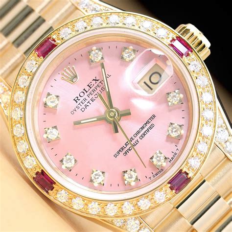 Rolex Ladies President 18k Gold Factory Diamond Dial Watch Ruby Diamond Bezel Ebay