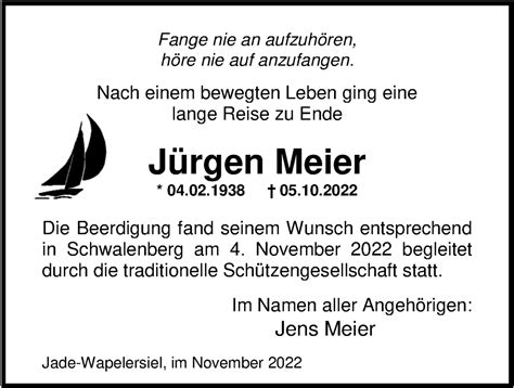 Traueranzeigen Von J Rgen Meier Nordwest Trauer De