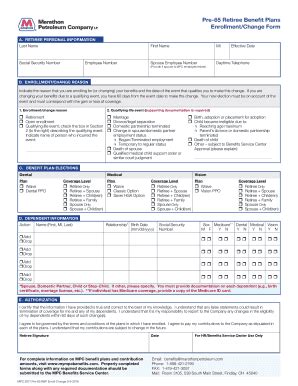 Fillable Online Pre Retiree Benefit Enrollment Change Form Fax