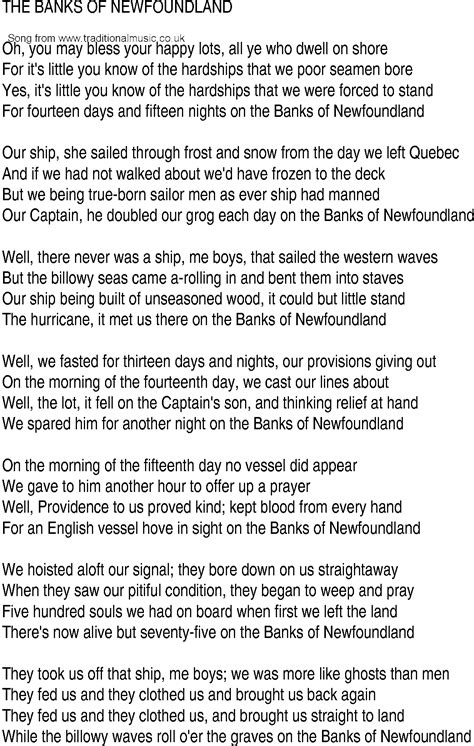 Irish Music, Song and Ballad Lyrics for: Banks Of Newfoundland