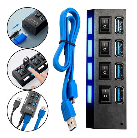 Régua Hub Usb 3 0 4 Portas Extensão Entrada P fonte MercadoLivre