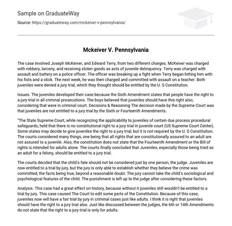 ⇉mckeiver V Pennsylvania Short Summary Essay Example Graduateway