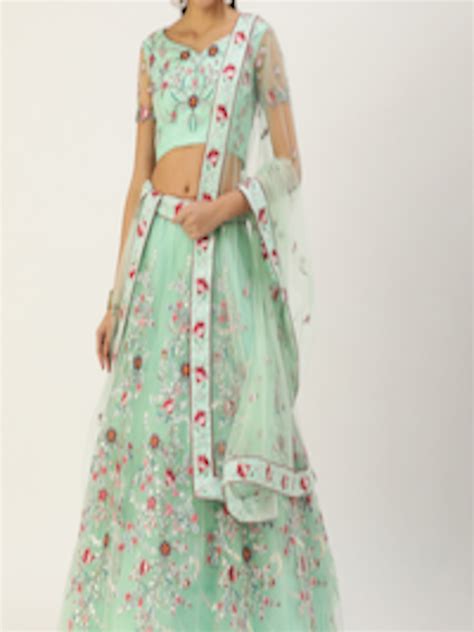 Buy Panchhi Sea Green And Embroidered Sequinned Unstitched Lehenga And Blouse With Dupatta Lehenga