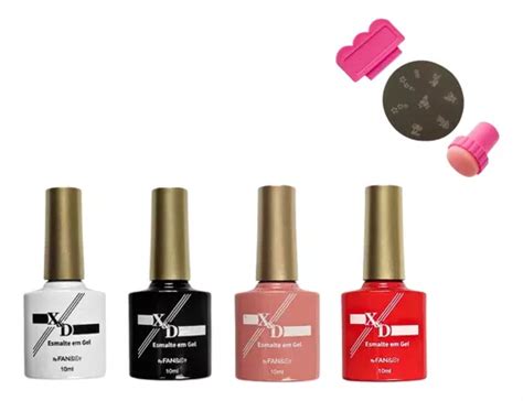 Kit 4 Esmaltes Em Gel Led Uv X D 10ml P Unha Manicure Cores Cor Branco Preto Nude Vermelho