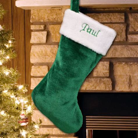 Green Plush Embroidered Christmas Stocking Embroidered Christmas