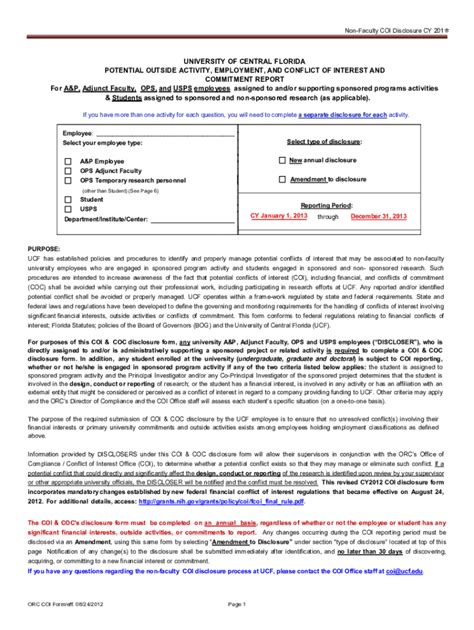 Fillable Online Coi Disclosure University Of Central Florida Fax