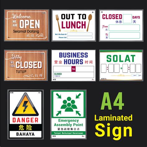 A Size Laminated Sign Signage Notice Board Papan Tanda Notis Open