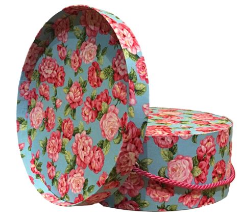 Hat Box In Blue And Pink Floral Large Decorative Fabric Covered Hat