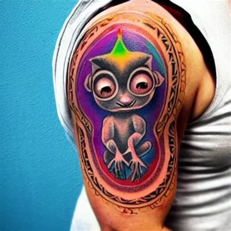 Shoulder Tattoo Of A Cute Bush Baby With Trippy Eyes Stable Diffusion