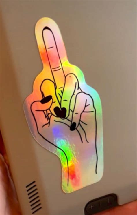 Middle Finger Fuck You Holographic Waterproof Sticker Etsy
