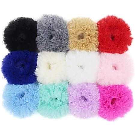 Amazon 2 PCS Hot Pink Pom Pom Hair Tie Fuzzy Scrunchies Furry