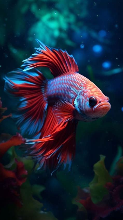 A Red And Blue Fish Swimming In An Aquarium