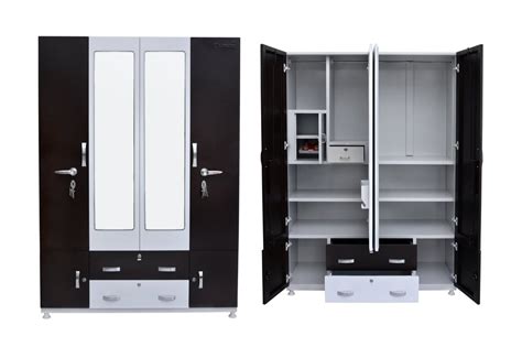 Door With Locker Black Stainless Steel Almirah Shelves With