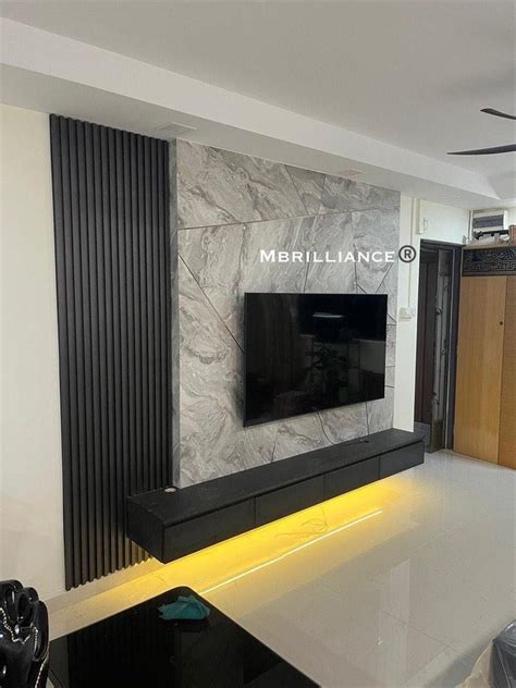 Fluted Panel Feature Wall Tv Console With Stainless Steel Lining Strips