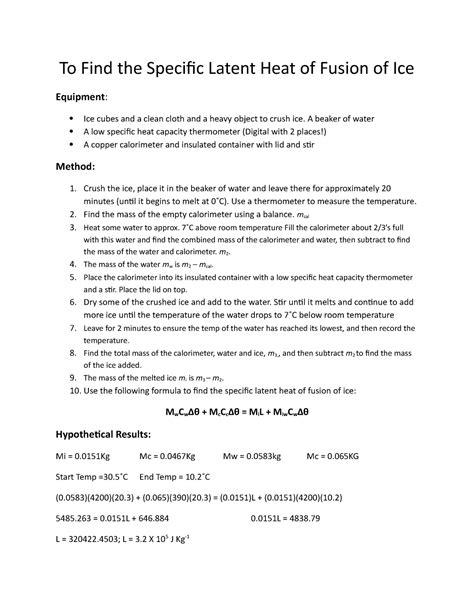 To Find The Specific Latent Heat Of Fusion Of Ice To Find The Specific Latent Heat Of Fusion