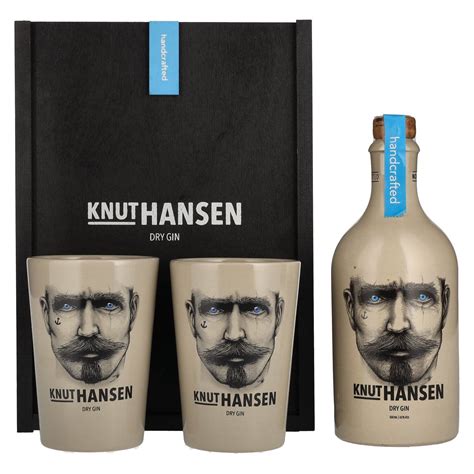 Knut Hansen Dry Gin In Wooden Box With 2 Ceramic Mugs