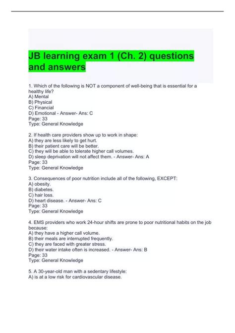 JB learning exam 1 (Ch. 2) questions and answers 2024 - EMT JB Learning ...