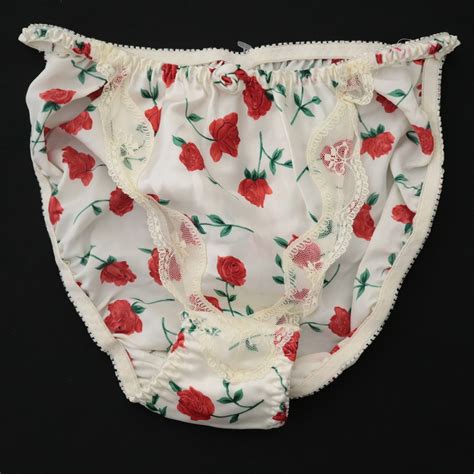 New Vtg Polyester Satin String Bikini Floral Lace Panties Sz S M L Ebay