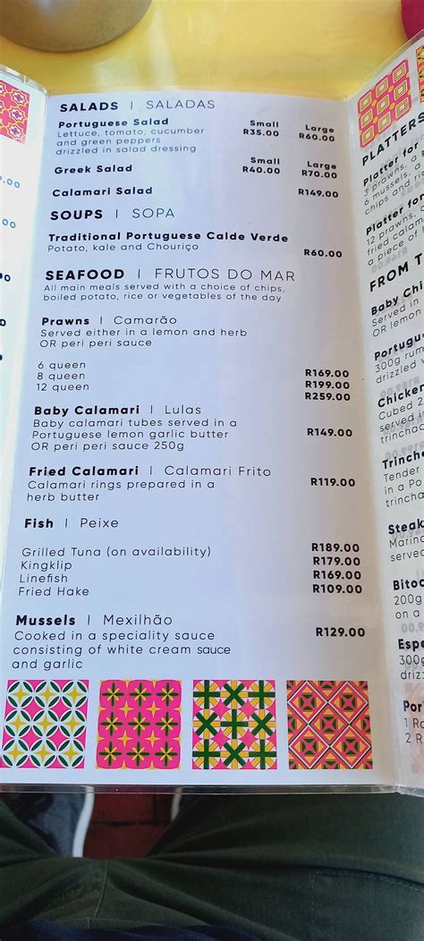 Menu At Beira Mar Portuguese Restaurant Cape Town