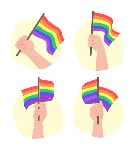Set Of Hands Holding LGBT Rainbow Flags For Gay Pride Concept
