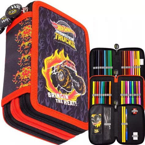 Piórnik potrójny z wyposażeniem Hot Wheels St Majewski