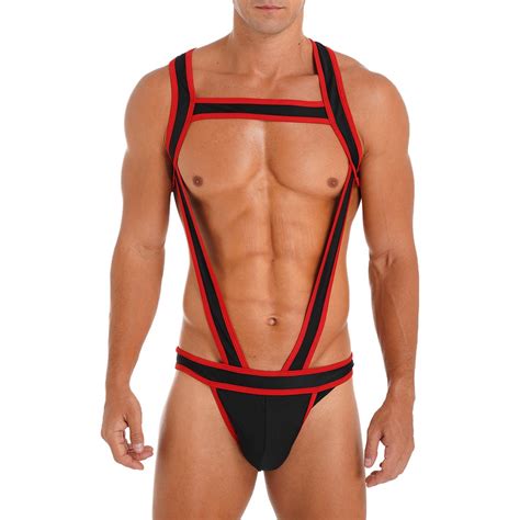Jual Mens Lingerie One Piece Bodysuit Underwear Wrestling Singlet Costum Trim Chest Harness