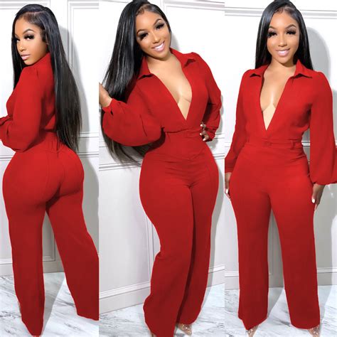 Us 7 39 Sexy V Neck Long Sleeve Tight Shirt Jumpsuit Keke