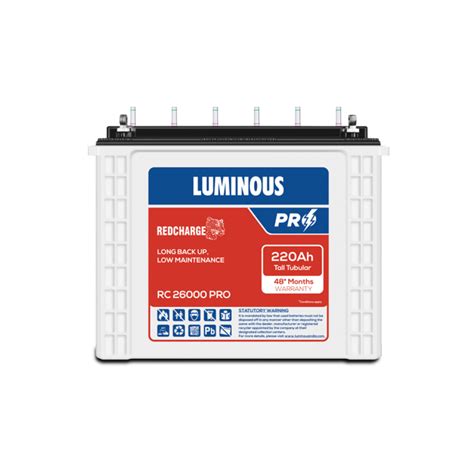 Luminous RC26000 PRO 220AH Tall Tubular Inverter Battery Price From Rs